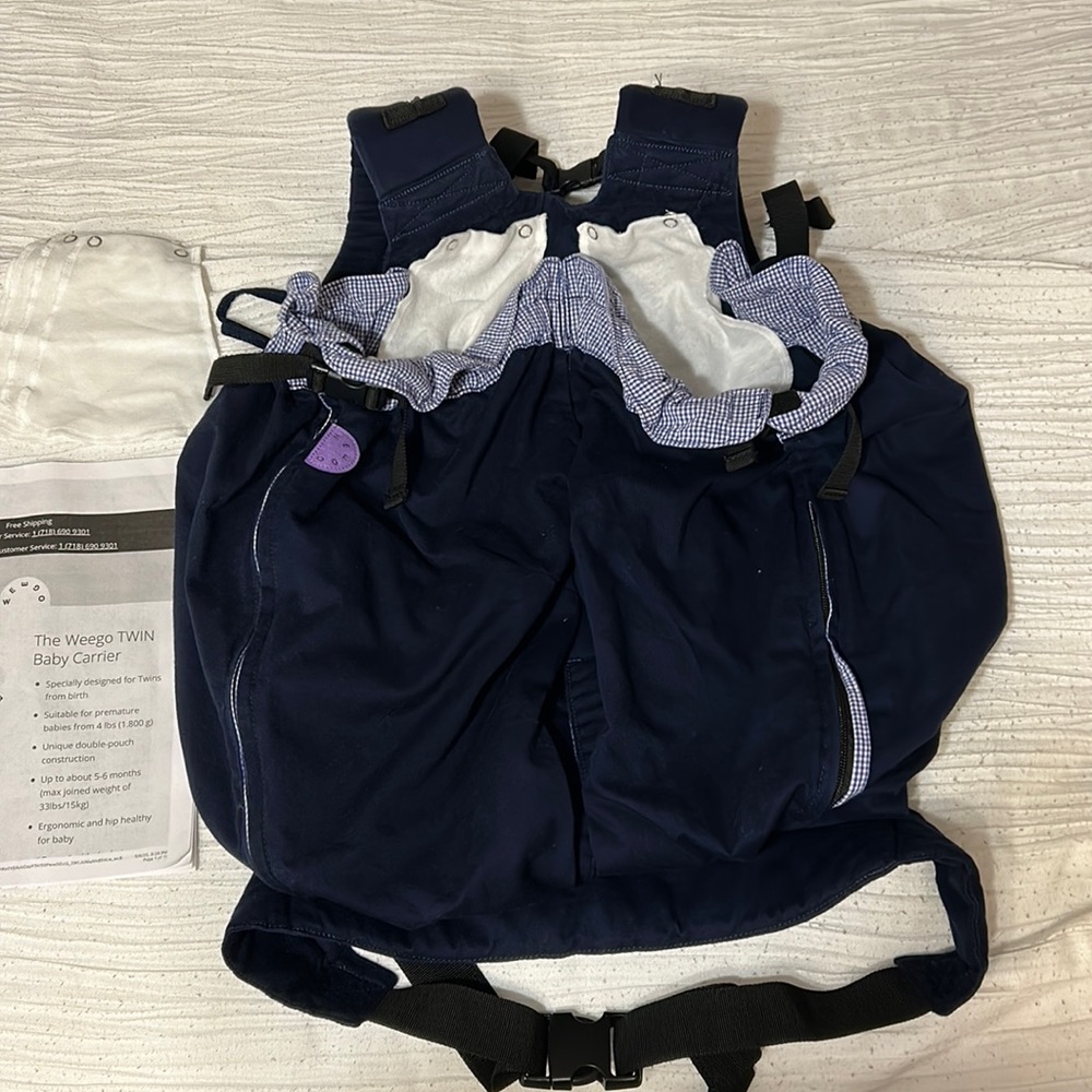 Twin Weego baby carrier- like new- navy blue